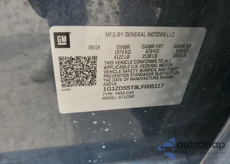 2020 Chevrolet Malibu Lt z USA, uszkodzony, nr VIN 1G1ZD5ST8LF005117